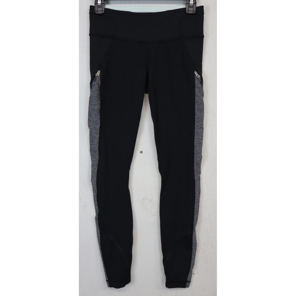 Lululemon Size 4 Womens Leggings Black Gray Teal Yoga‎ Gym Workout Pants